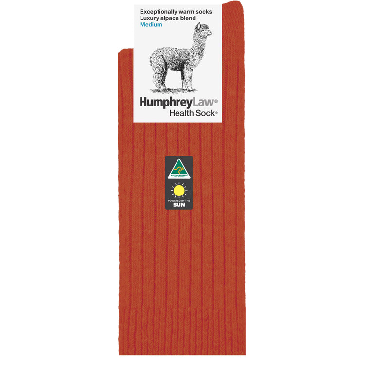 Terracotta |  HumpheryLaw Alpaca Wool Blend Health Sock Image Showing No Logos Or Titles.