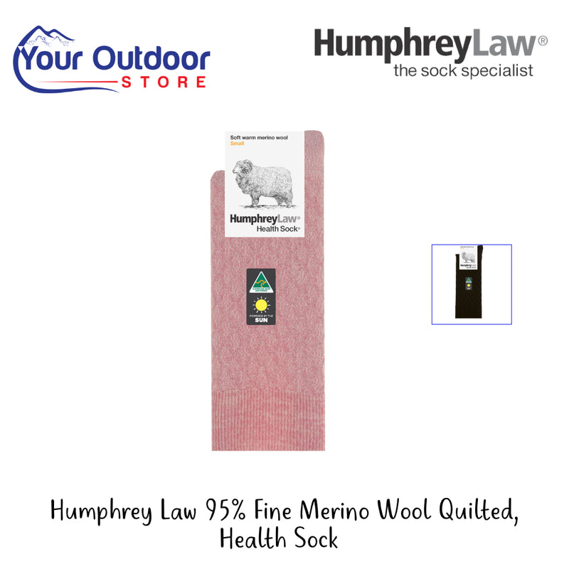 Humphrey Law 95% Fine Merino Wool Quilted Health Sock | Hero Image Showing All Logos And Titles.