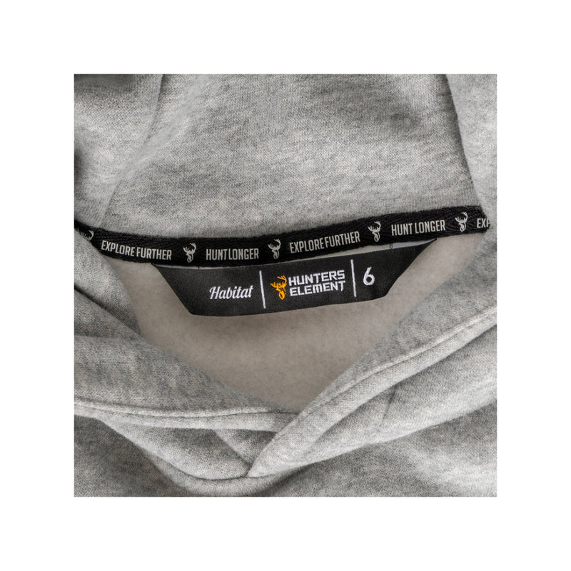 Grey Marle | Hunters Element Alpha Stag Kids Hoodie Image Showing Close Up Of The Tag.