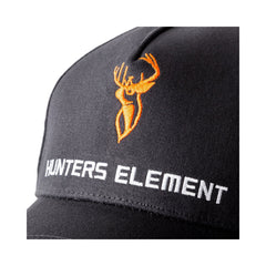 Black | Hunters Element Iridium Cap Image Displaying Close Up View of Logo.