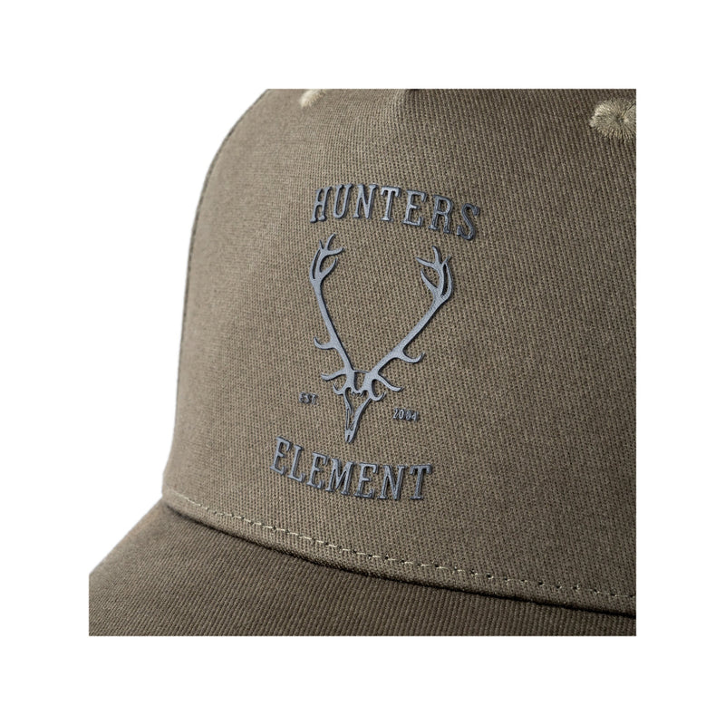 Moss Green | Hunters Element Otago Cap Image Displaying Up Close View Of Custom Logo.