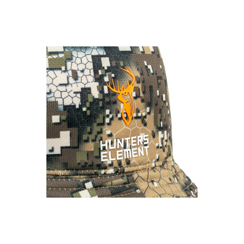 Desolve Veil | Hunters Element Adult Shift Bucket Hat Image Showing Close Up View Of Hunters Element Logo.