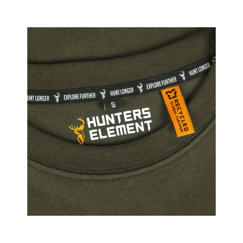 Forest Green | Hunters Element Alpha Stag Tee Image Showing Close Up Of The Neck Line And Tags.