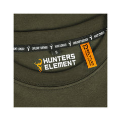 Forest Green | Hunters Element Alpha Stag Tee Image Showing Close Up Of The Neck Line And Tags.