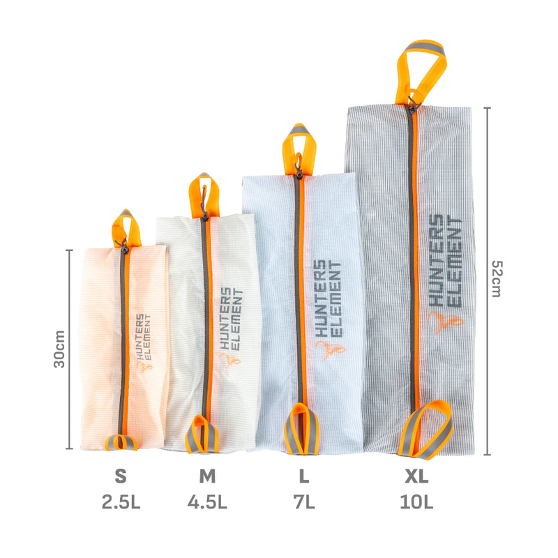 Small/Medium/Large/Extra Large | Hunters Element Arete Packing Cells Image Showing Sizing Information.