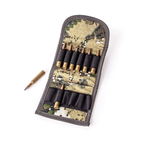 Desolve Veil Camo | Hunters Element Ballistic Ammo Wallet Image Showing Top View Of Wallet Open With Bullets In Bullet Loops.