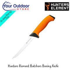 Hunters Element Butchers Boning Knife Image Showing Logos And Titles.