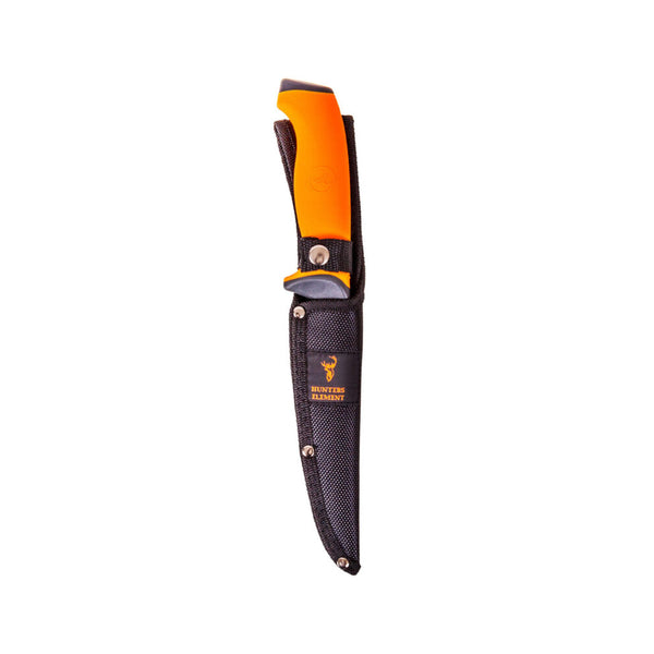 Orange | Hunters Element Butchers Boning Knife Image Showing Knife, Inside Of Its Pouch.