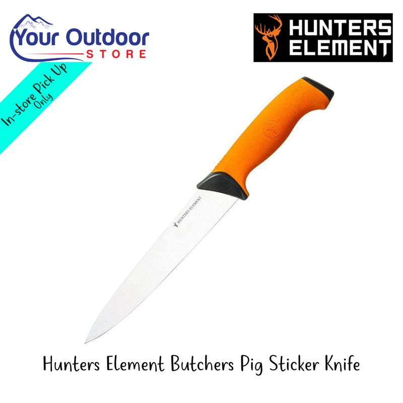 Hunters Element Butchers Pig Sticker Knife | Hero Image Showing All Logos And Titles.