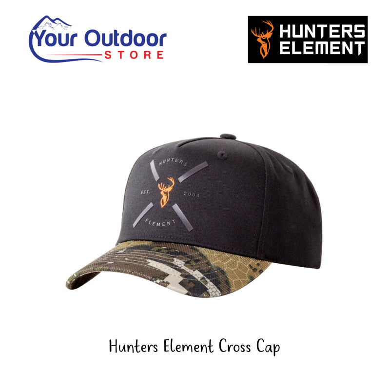 Hunters Element Cross Cap | Hero Image Showing All Logos And Titles.