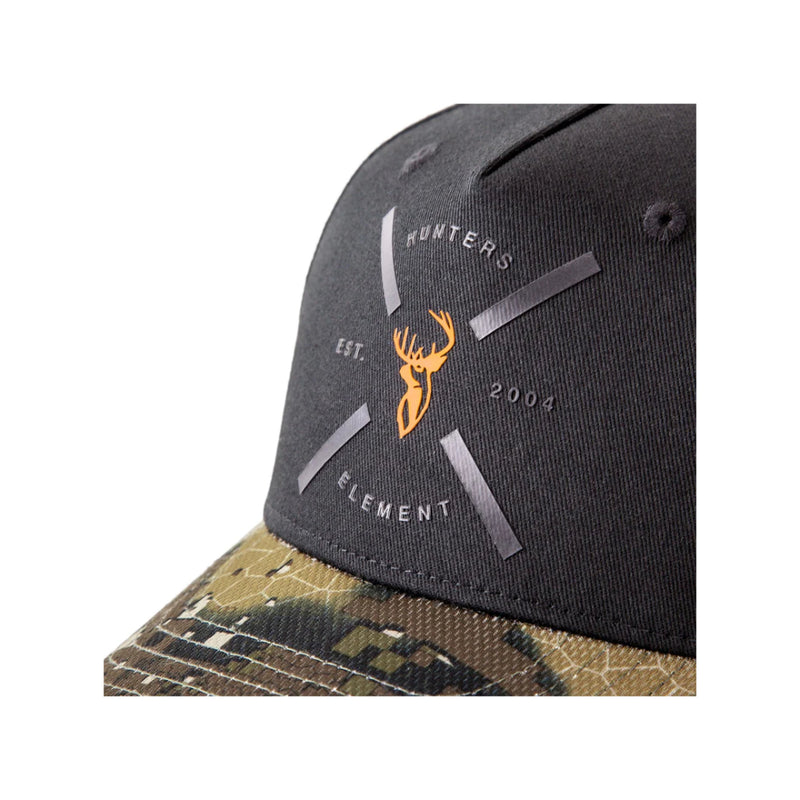 Desolve Veil Black | Hunters Element Cross Cap Image Showing Close Up View Of The Graphic Logo.