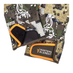 Desolve Camo | Crux Fingerless Gloves Showing Velcro Closure Tabs.