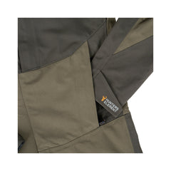 Alpine | Hunters Element Deluge Jacket Image Showing Close Up View Of Zippered Pocket, With Sleeve Inserted.