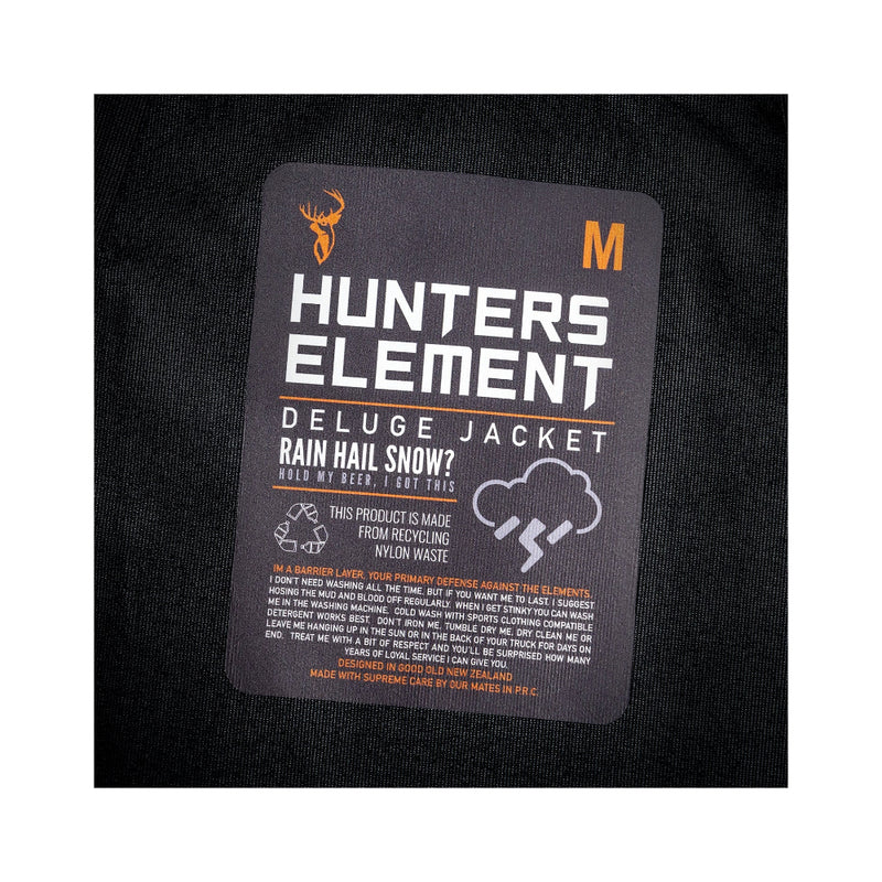 Alpine | Hunters Element Deluge Jacket Image Showing Close Up View Of Tag And Info.