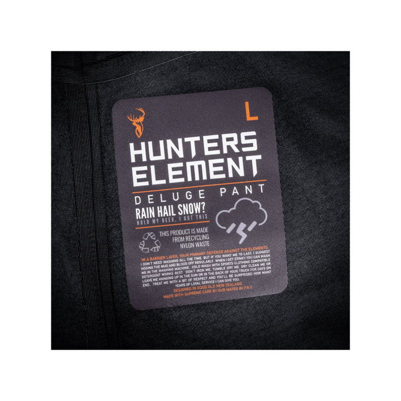 Alpine | Hunters Element Deluge Pants Image Showing Close Up View Of Tag And Info.