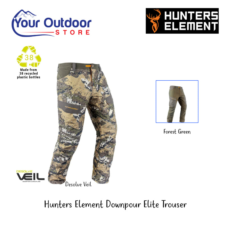 Hunters Element Downpour Elite Trousers | Hero Image Showing All Logos , Titles And Variants.