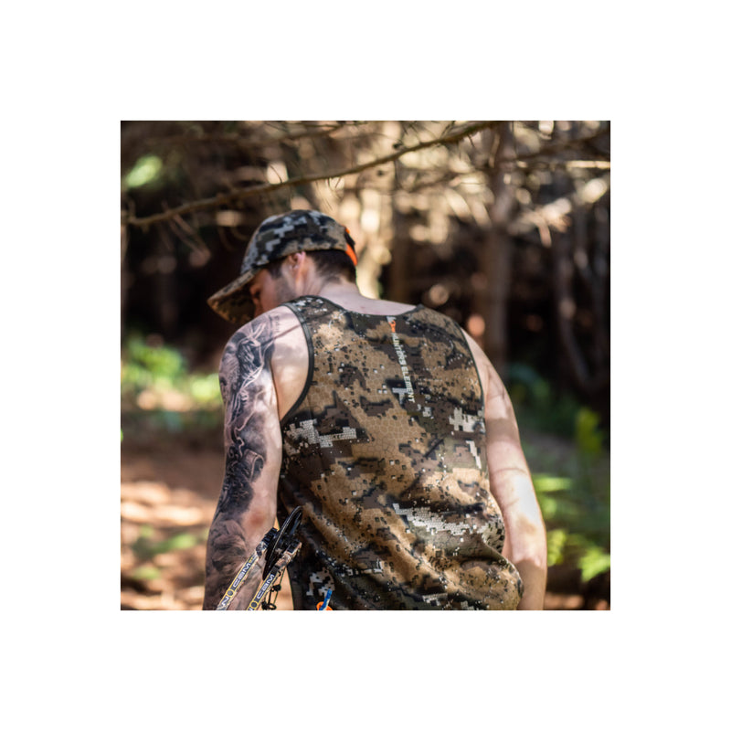 Desolve Veil | Hunters Element Eclipse Men's Singlet Image Showing Singlet Being Worn Out On A Hunt Back View.