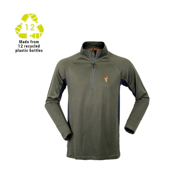 Forest Green | Eclipse Top - Front View also Showing Recycling Logo. Made From 12 Recycled Bottles. 