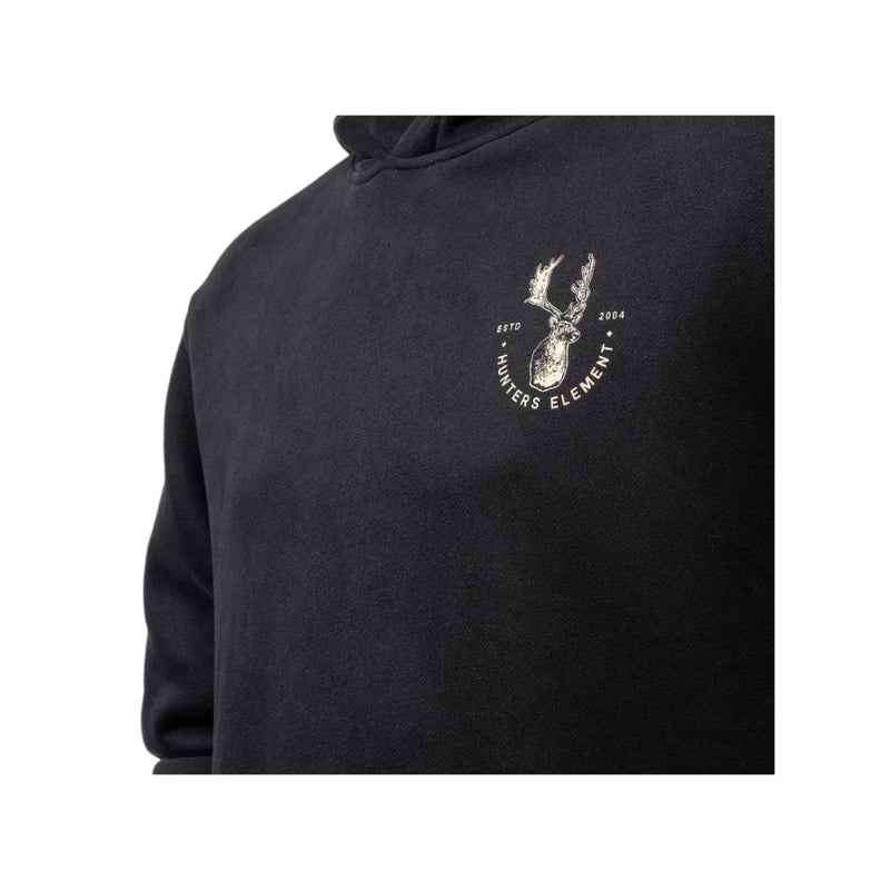 Black | Hunters Element Fallow Hoodie Image Displaying Close Up View Of Front Logo.
