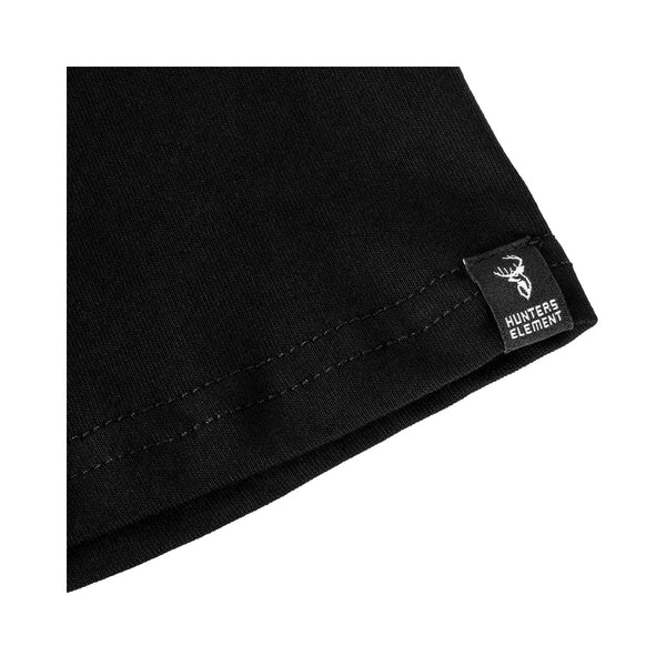 Black | Hunters Element Fallow Skull Tee Image Showing Close Up View Of The Hunters Element Logo Tag.