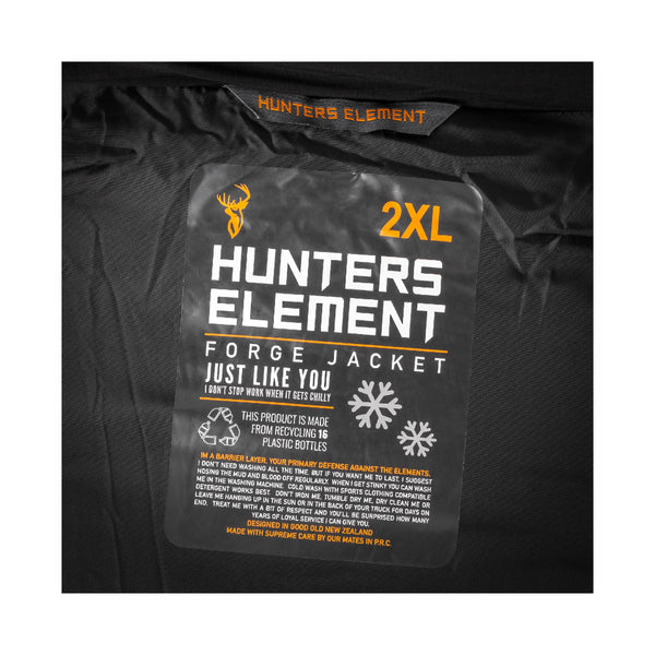 Black | Hunter Element Forge Jacket Image Showing Close UP View OF The Inner Tag.