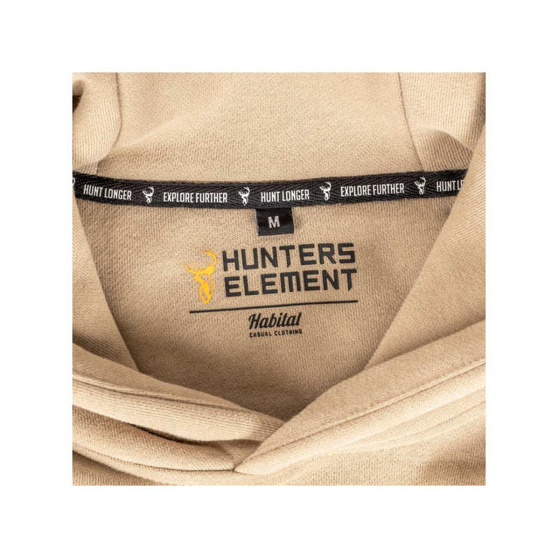 Sand | Hunters Element Hide Away Hoodie Image Displaying Close Up Of Tag.
