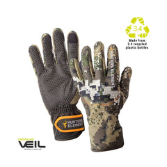 Desolve Veil | Hunters Element Legacy Gloves Image Displaying Front And Back View Of Gloves, Made From 3.4 Recycled Plastic Bottle Logo Also.