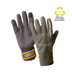 Grey Green | Hunters Element Legacy Gloves Image Displaying Front And Back View Of Gloves, Made From 3.4 Recycled Plastic Bottle Logo Also.