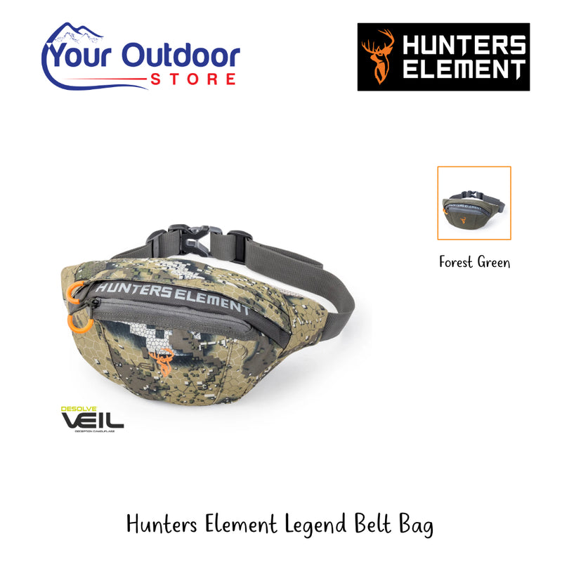 Hunters Element Legend Belt Bag | Hero Image Displaying All Logos And Titles.