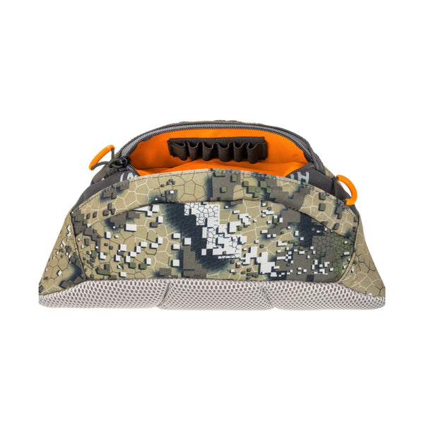Desolve Veil | Hunters Element Legend Belt Bag Image Displaying Top View Zipper Open Showing Ammo Loops. 