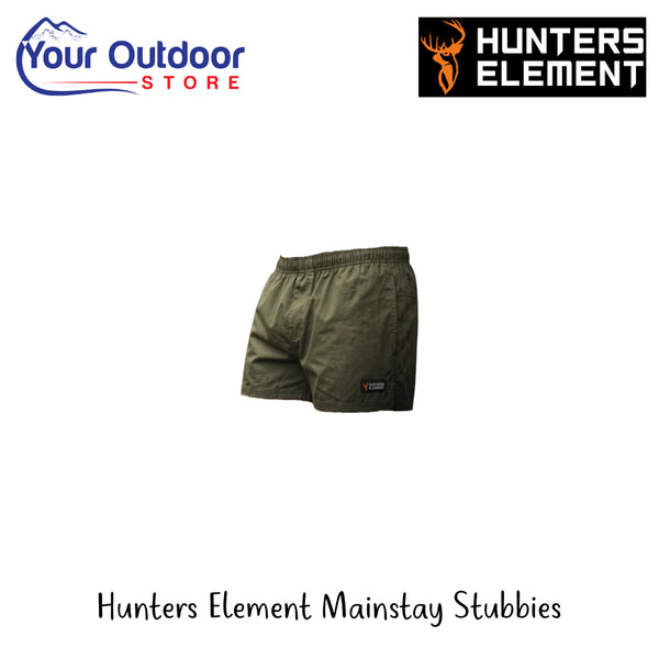 Hunters Element Mainstay Stubbies | Hero Image Showing All Logos And Titles.
