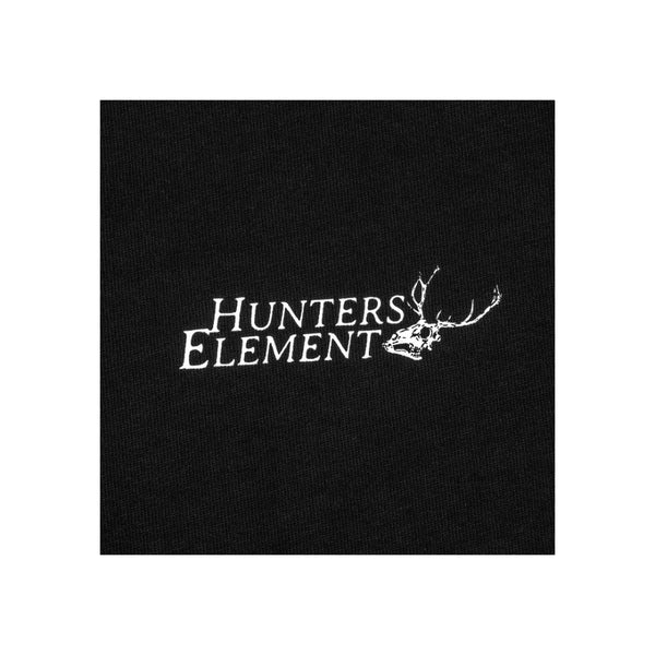 Black | Hunters Element Mens Sign Tee Image Showing Close Up View Of The Front Logo.