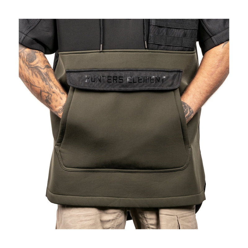 Black/Forest Green | Hunters Element Mens Tusk Bush Coat Image Showing Front View Of The Kangaroo Pocket.