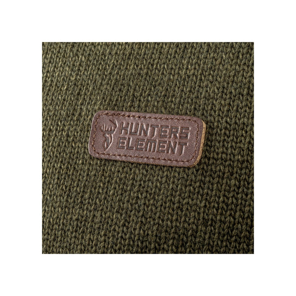 Bush Green | Hunters Element Moleskin Windblock Jersey Image Showing Close Up Of The Leather Chest Badge.