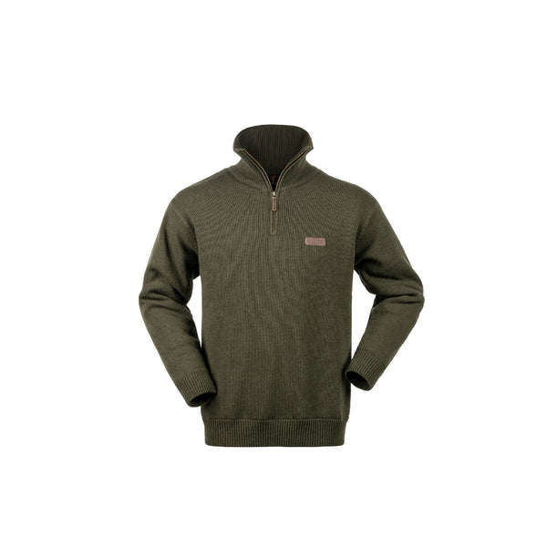 Bush Green | Hunters Element Moleskin Windblock Jersey Image Showing Front View, Collar Up.