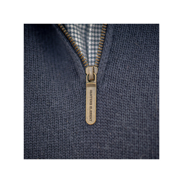Navy | Hunters Element Moleskin Windblock Jersey Image Showi8ng Close Up View Of The Zipper.