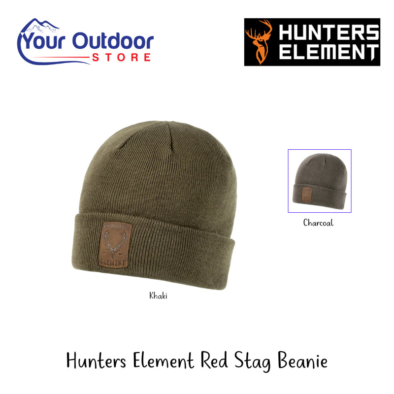 Hunters Element Red Stag Beanie | Hero Image Showing All  Logos, Titles And Variants.