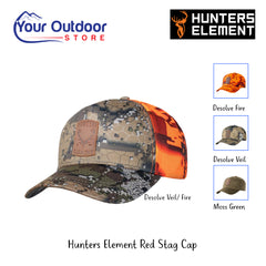 Hunters Element Red Stag Cap | Hero Image Displaying All Logos, Titles And Variants.