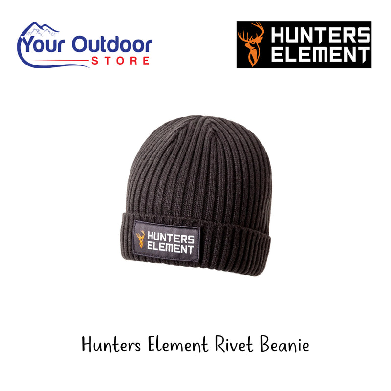 Hunters Element Rivet Beanie | Hero Image Showing All Logos And Titles.