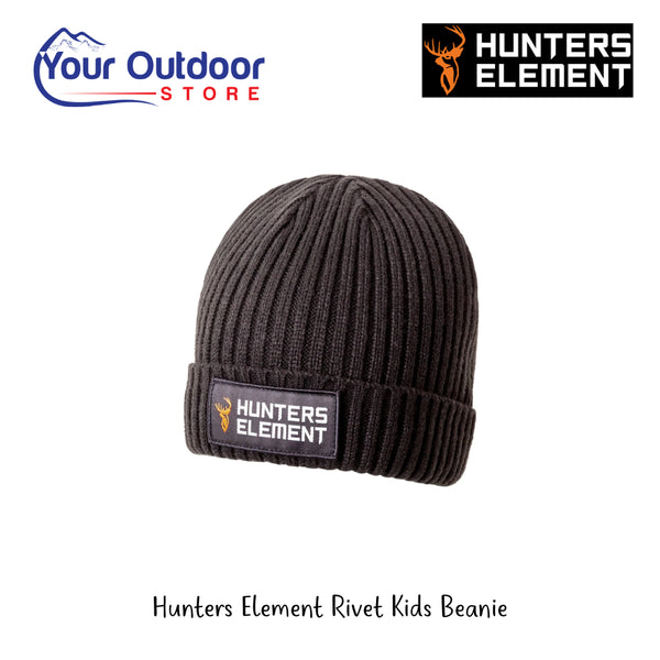 Hunters Element Rivet Kids Beanie | Hero Image Displaying All Logos And Titles.