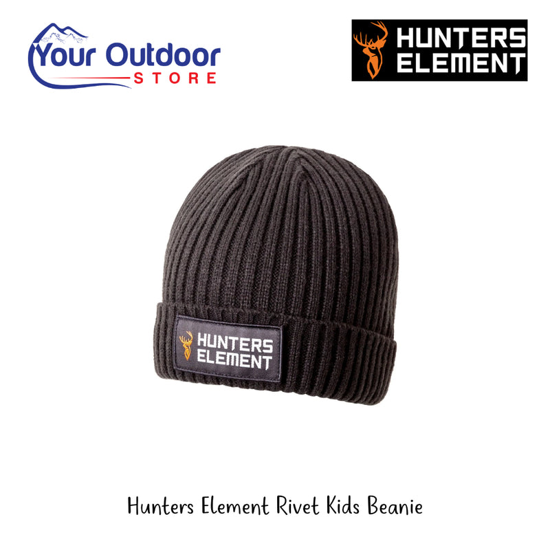 Hunters Element Rivet Kids Beanie | Hero Image Displaying All Logos And Titles.