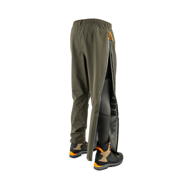 Forest Green | Hunters Element Storm Pants Image Showing Angled Back View, Zipper Open.