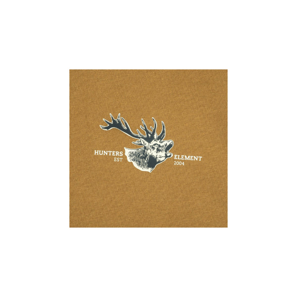 Vintage Glow | Hunters Element Tee Red Stag Image Showing Close Up Of The Chest Logo.