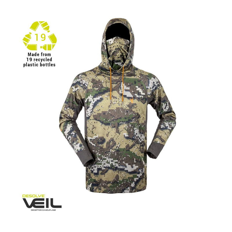 Desolve Veil Camo | Front View With Hood Up. 