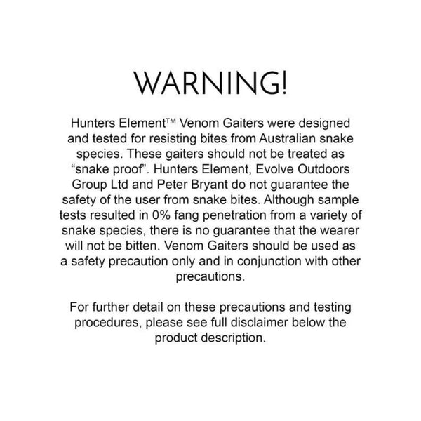 Hunters Element Venom Gaiter V2 | Image Showing Warnings.
