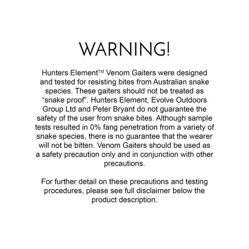 Hunters Element Venom Gaiter V2 | Image Showing Warnings.