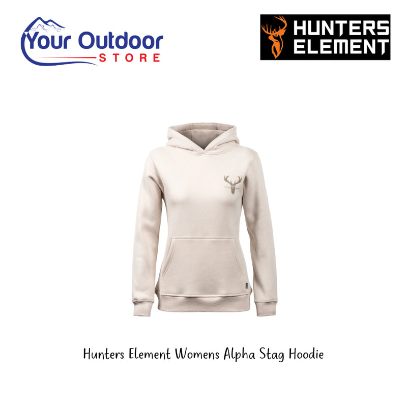 Hunters Element Womens Alpha Hoodie | Hero Image Showing All Logos And Tags.