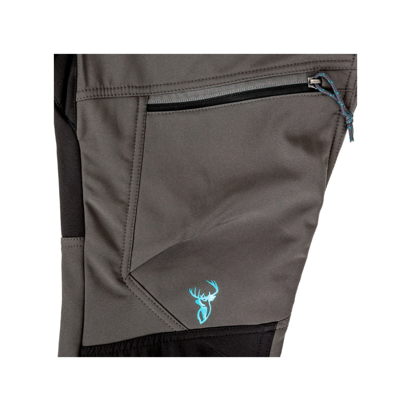 Black/Grey | Hunters Element Womens Boulder Troouser Image Showing Close Up View Of Thigh Pocket.