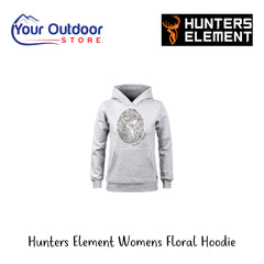 Hunters Element Women's Floral Hoodie | Hero Image Showing All Logos And Titles.