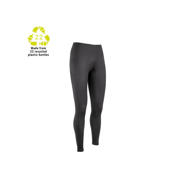 Black | Hunters Element Women's Ice Leggings Image Displaying Recycled Bottles Used Logo.
